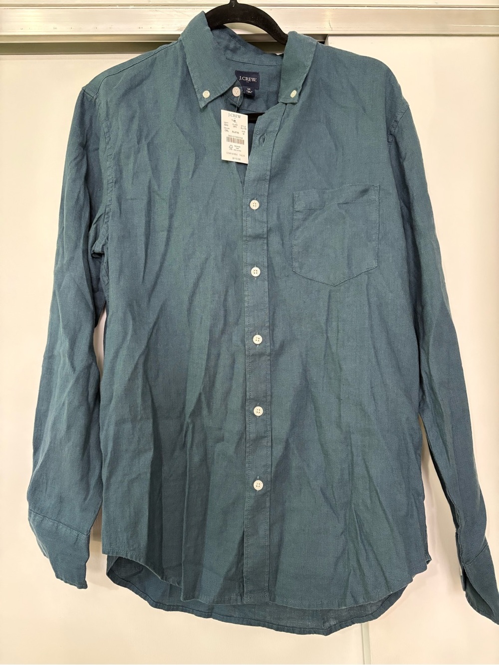 NWT J. Crew Men’s size Medium Teal Linen & Cotton Button-Down Shirt